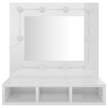 Dulap cu oglindă și LED, alb extralucios, 60x31,5x62 cm - Img 8