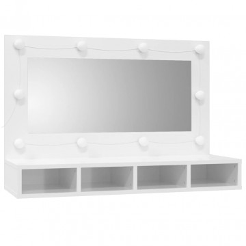 Dulap cu oglindă și LED, alb extralucios, 90x31,5x62 cm - Img 3