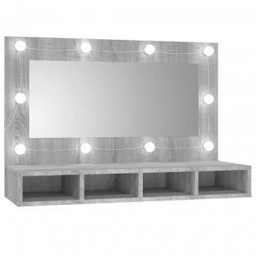 Dulap cu oglindă și LED, gri sonoma, 90x31,5x62 cm - Img 2