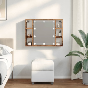 Dulap cu oglindă și LED lemn vechi 76x15x55 cm, lemn prelucrat - Img 3