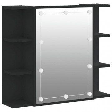 Dulap cu oglindă și LED, negru, 70x16,5x60 cm - Img 2