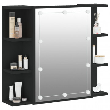 Dulap cu oglindă și LED, negru, 70x16,5x60 cm - Img 5