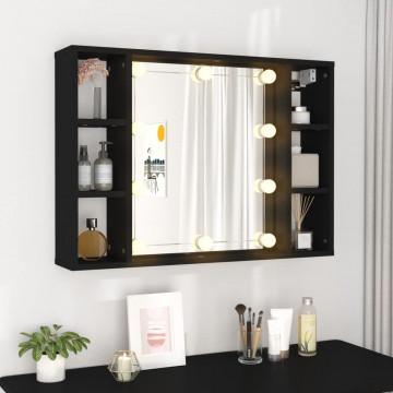 Dulap cu oglindă și LED, negru, 76x15x55 cm - Img 4