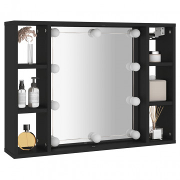 Dulap cu oglindă și LED, negru, 76x15x55 cm - Img 5