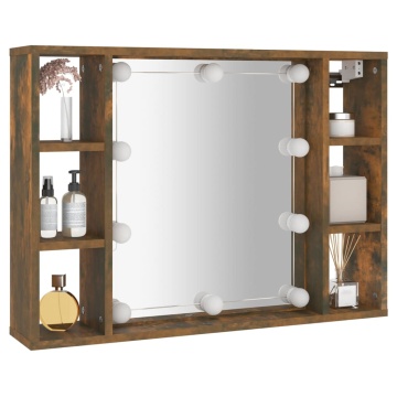 Dulap cu oglindă și LED, stejar fumuriu, 76x15x55 cm - Img 5