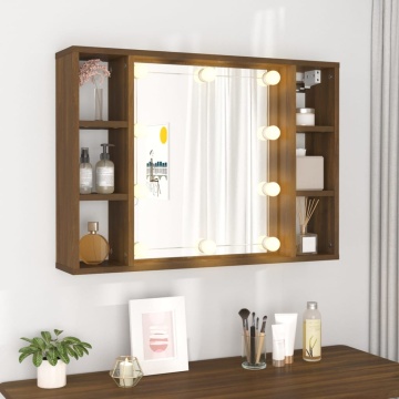 Dulap cu oglindă și LED, stejar maro, 76x15x55 cm - Img 4