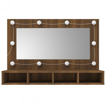 Dulap cu oglindă și LED, stejar maro, 90x31,5x62 cm - Img 4