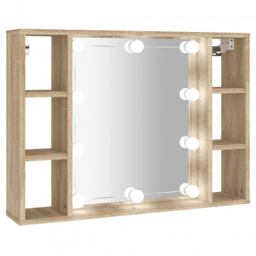 Dulap cu oglindă și LED, stejar sonoma, 76x15x55 cm - Img 2