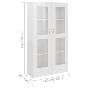 Dulap cu vitrină, alb extralucios, 82,5 x 30,5 x 150 cm, PAL - Img 7