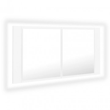 Dulap de baie cu oglindă și LED, alb, 90x12x45 cm acril - Img 2