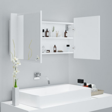 Dulap de baie cu oglindă și LED, alb, 90x12x45 cm acril - Img 5