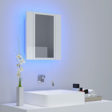 Dulap de baie cu oglindă și LED, alb extralucios 40x12x45 acril - Img 3