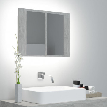 Dulap de baie cu oglindă și LED, gri beton, 60x12x45 cm - Img 1