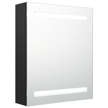 Dulap de baie cu oglindă și LED, negru, 50x14x60 cm - Img 2