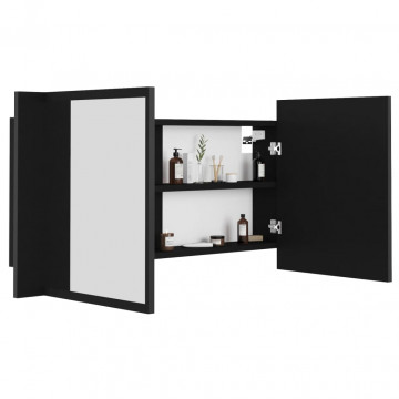 Dulap de baie cu oglindă și LED, negru, 90x12x45 cm acril - Img 6