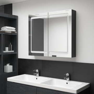 Dulap de baie cu oglindă și LED, negru strălucitor, 80x12x68 cm - Img 1