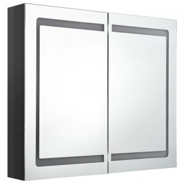 Dulap de baie cu oglindă și LED, negru strălucitor, 80x12x68 cm - Img 3