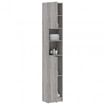 Dulap de baie, gri sonoma, 32x25,5x190 cm, lemn prelucrat - Img 4