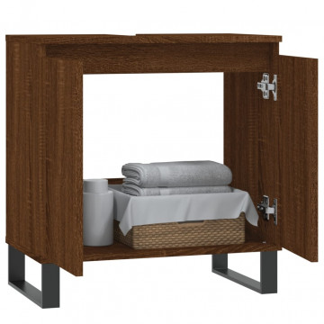 Dulap de baie, stejar maro, 58x33x60 cm, lemn prelucrat - Img 3