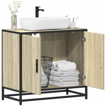 Dulap de chiuvetă baie stejar sonoma 65x33x60 cm lemn prelucrat - Img 1