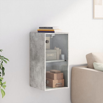 Dulap de perete cu uși din sticlă, gri beton, 35x37x68,5 cm - Img 3