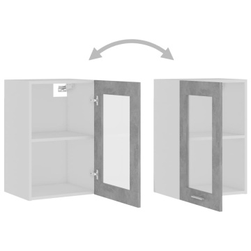 Dulap de sticlă suspendat gri beton 40x31x60 cm lemn prelucrat - Img 5