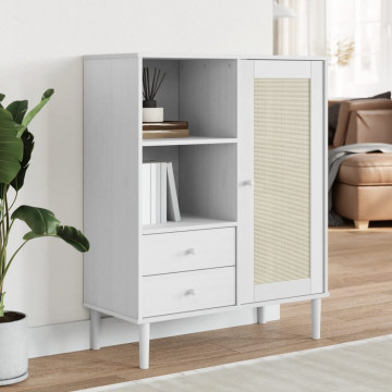 Dulap înalt SENJA aspect ratan alb, 90x40x112cm, lemn masiv pin - Img 1
