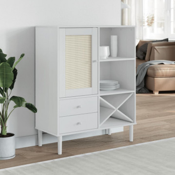 Dulap înalt SENJA aspect ratan alb, 90x40x112cm, lemn masiv pin - Img 1