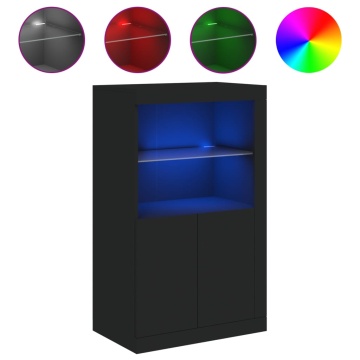 Dulap lateral cu lumini LED, negru, lemn prelucrat - Img 2