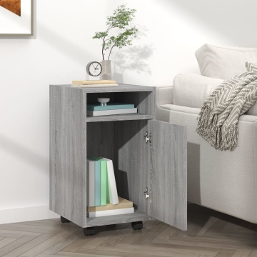 Dulap lateral cu roți gri sonoma 33x38x60 cm lemn prelucrat - Img 5