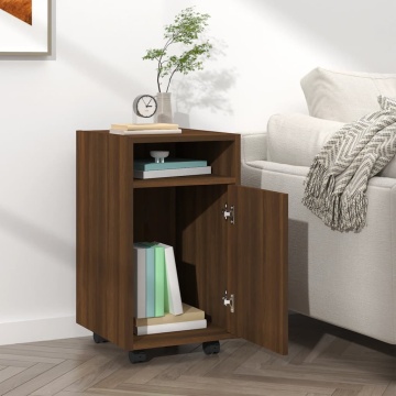 Dulap lateral cu roți stejar maro 33x38x60 cm lemn prelucrat - Img 5