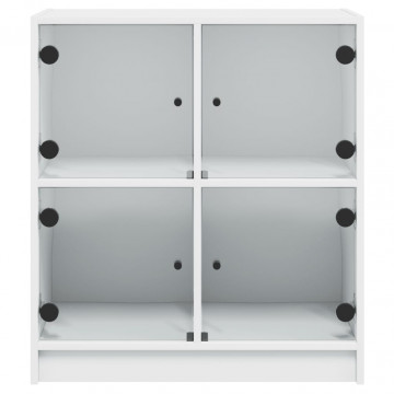 Dulap lateral cu uși din sticlă, alb, 68x37x75,5 cm - Img 5
