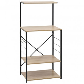 Dulap microunde, negru/stejar 60x39,6x123 cm lemn prelucrat - Img 2