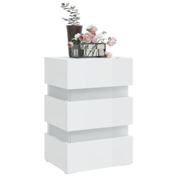 Dulap noptieră cu LED alb extralucios 45x35x67cm lemn prelucrat - Img 3