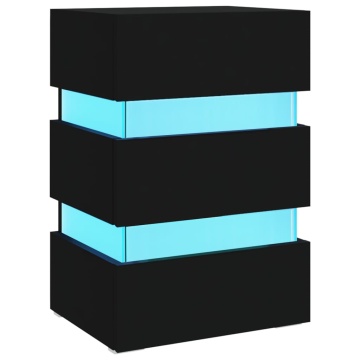 Dulap noptieră, cu LED, negru, 45x35x67 cm, lemn prelucrat - Img 2
