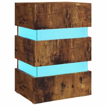 Dulap noptieră cu LED, stejar afumat, 45x35x67cm lemn prelucrat - Img 2