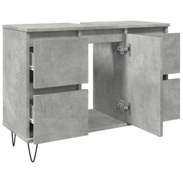 Dulap pentru baie, gri beton, 80x33x60 cm, lemn compozit - Img 7