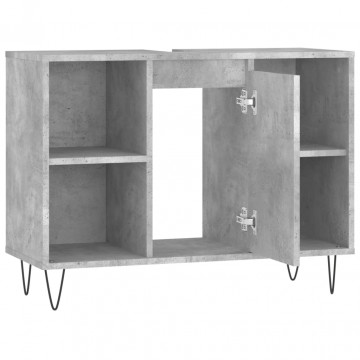 Dulap pentru baie, gri beton, 80x33x60 cm, lemn compozit - Img 5