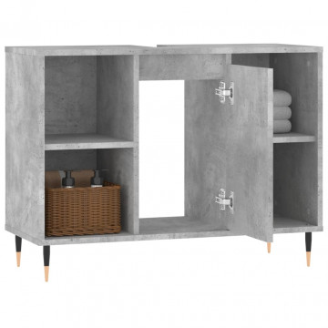 Dulap pentru baie, gri beton, 80x33x60 cm, lemn compozit - Img 4