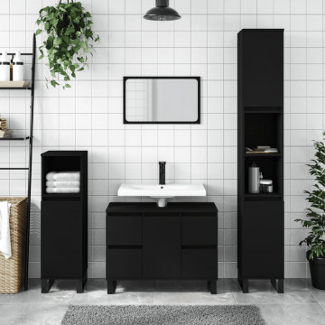 Dulap pentru baie, negru, 80x33x60 cm, lemn compozit - Img 1