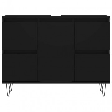 Dulap pentru baie, negru, 80x33x60 cm, lemn compozit - Img 4