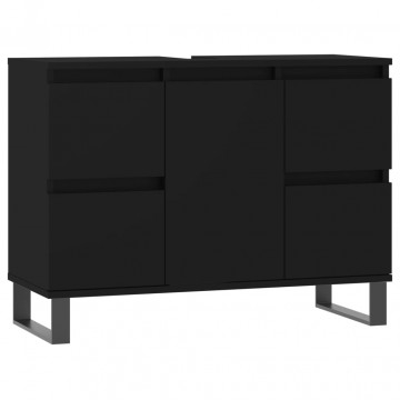 Dulap pentru baie, negru, 80x33x60 cm, lemn compozit - Img 2