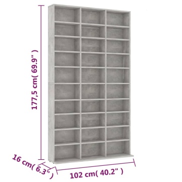 Dulap pentru CD-uri, gri beton, 102x16x177,5 cm, lemn compozit - Img 5