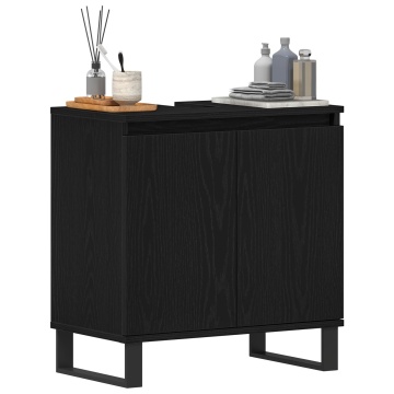 Dulap pentru chiuvetă de baie Negru Stejar 58x33x60 cm Lemn prelucrat - Img 3