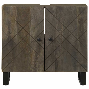 Dulap pentru chiuvetă negru 62x33x58 cm lemn masiv de mango - Img 3
