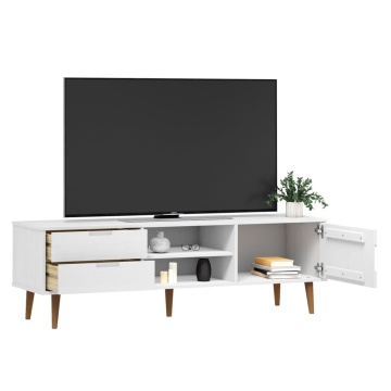 Dulap TV „MOLDE” alb, 158x40x49 cm, lemn masiv de pin - Img 3