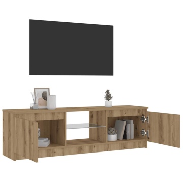 Dulap TV cu LED stejar artizanal 120x30x36cm lemn prelucrat - Img 4