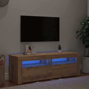 Dulap TV cu LED stejar artizanal 120x35x40 cm lemn prelucrat - Img 1