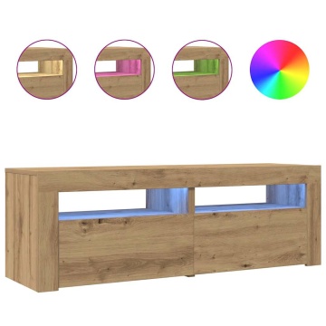 Dulap TV cu LED stejar artizanal 120x35x40 cm lemn prelucrat - Img 2