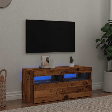 Dulap TV cu lumini LED lemn vechi 90x35x40 cm lemn prelucrat - Img 4
